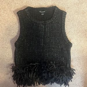 club Monaco black fringe tank top